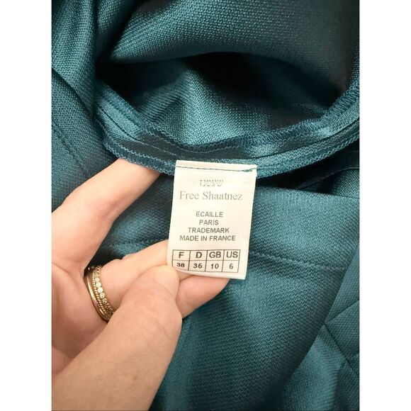 Ecaille Paris Teal 3/4 Sleeve Tie Waist Taffeta Midi A-Line Shirt Dress Size 6 - Picture 6 of 7